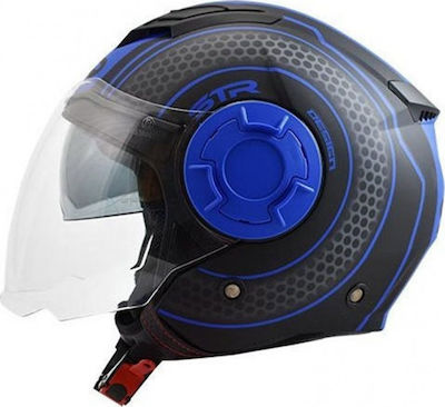 STR Tron Black Matt-Blue Motorradhelm Jet ECE 22.05 1100gr ST071