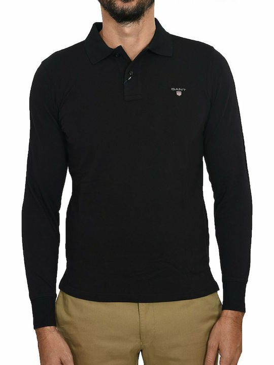 Gant Ανδρική Μπλούζα Polo Μακρυμάνικη Μαύρη