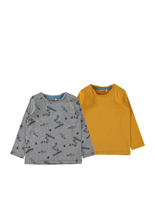 Name It Set of Kids Blouses Gray Orange