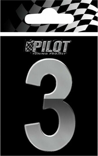Lampa Car Number Stickers 3D "3" Type 4 7cm in Silver Color 1pcs
