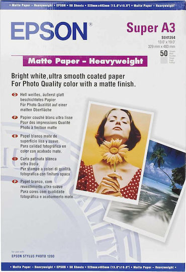 Epson Matte Φωτογραφικό Χαρτί A3+ 167gr/m² για Εκτυπωτές Inkjet 50 Φύλλα