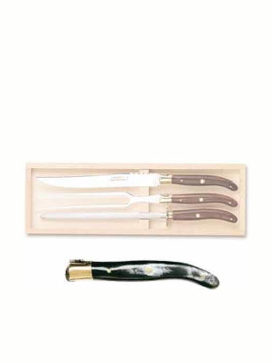 Claude Dozorme Laguiole De Table Black Horn Knife Set from Stainless Steel 3pcs
