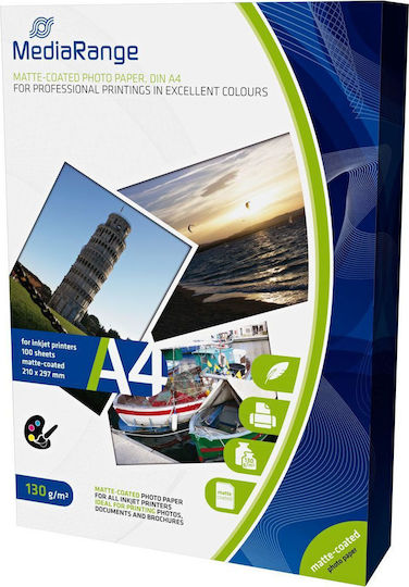 MediaRange Φωτογραφικό Χαρτί Matte A4 (21x30) 130gr/m² για Εκτυπωτές Inkjet 100 Φύλλα
