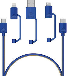 XTAR PDC-3 Geflochten USB zu Blitzschlag / Typ-C / Micro-USB Kabel 3A Blau 1.2m