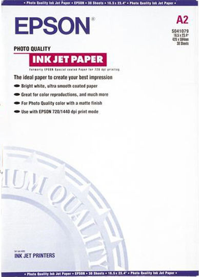 Epson Photo Quality Ink Jet Paper Photo Paper Matte A2 102gr/m² for Printers Inkjet 30 Sheets