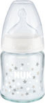 Nuk Glasflasche First Choice Plus Gegen Koliken mit Silikonsauger für 0-6 Monate White Sterne 120ml 1Stück 10.747.095