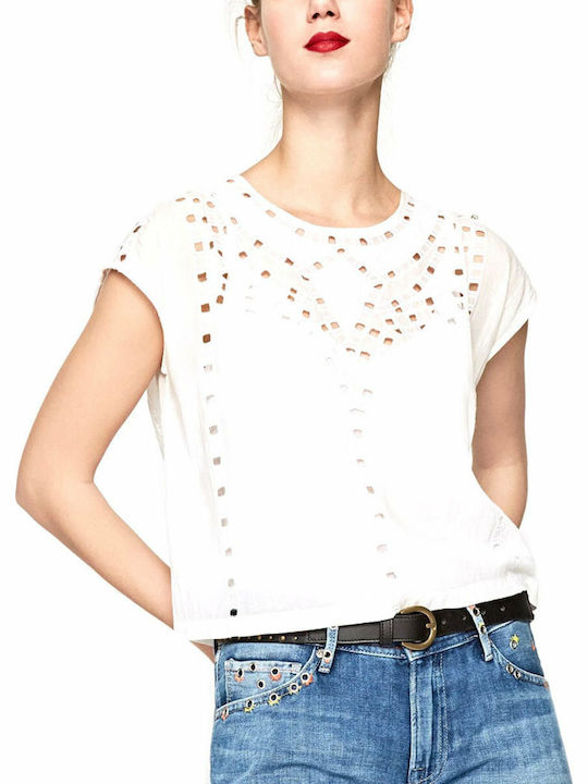 Pepe Jeans Tanya Women's Summer Blouse Short Sleeve White