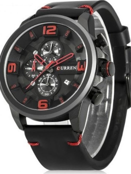 Curren Ανδρικό Ρολόι 48mm Χρονογράφος Μπαταρίας με Μαύρο Δερμάτινο Λουράκι