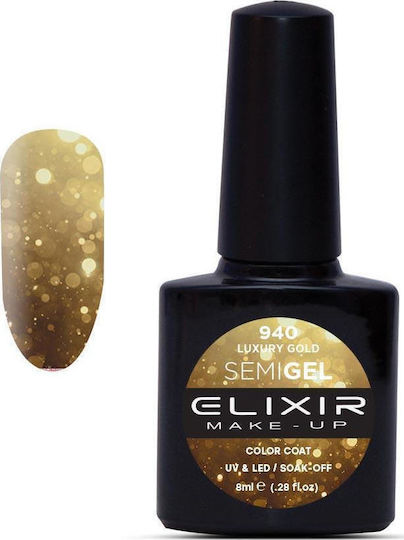 Elixir Semi Gel Ημιμόνιμο Βερνίκι Νυχιών 940 Luxury Gold με Glitter 8ml