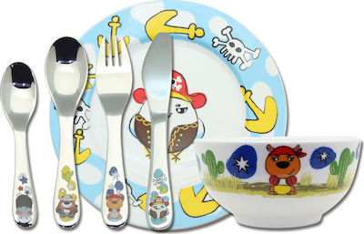 Cryspo Trio Feeding Set Pirates made of Porcelain Turquoise 6pcs