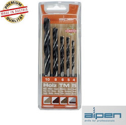 Alpen Drills Set Burghie Lemn Holz 4-10mm Set 5 Burghie cu Diamant HSS cu Tija Cilindrică pentru Lemn