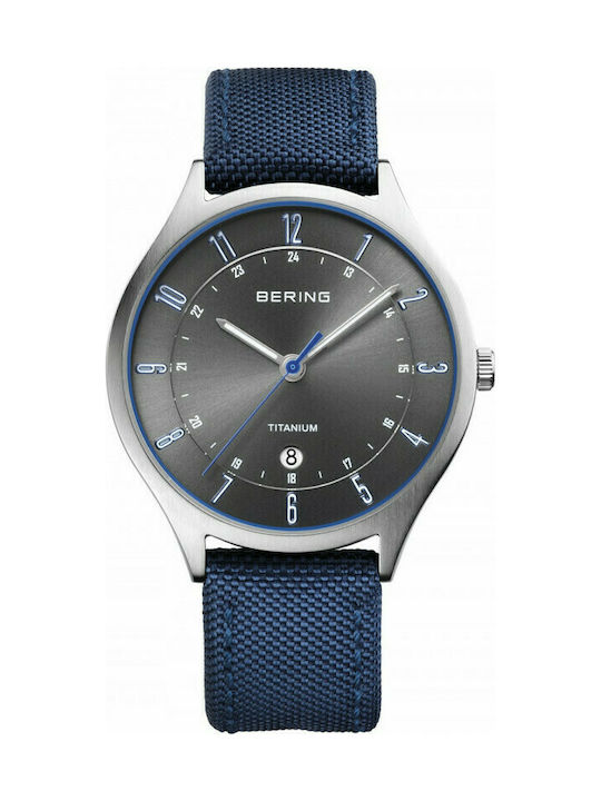 Bering Time Uhr Batterie mit Blau Stoffarmband 11739-873