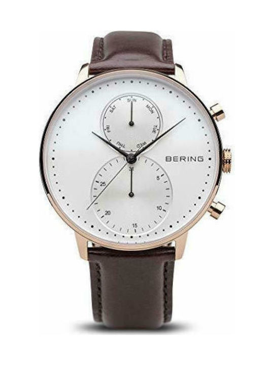 Bering Time Watch Chronograph Battery with Brown Leather Strap 13242-564