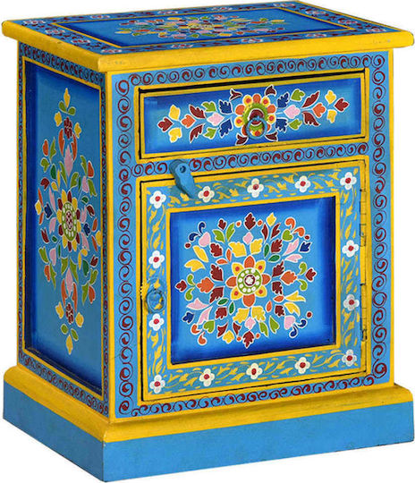 Нощно Шкафче От Масивно Дърво Синьо 40x30x50см
