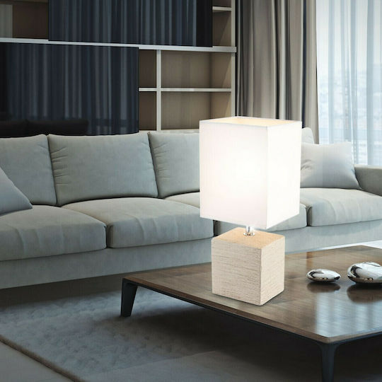 Globo Lighting Ceramic Table Lamp for Socket E14 with White Shade and Beige Base