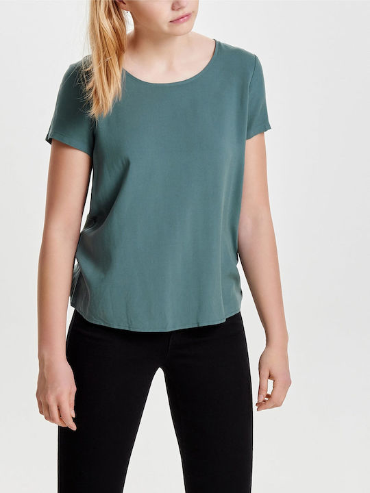 Only Women's Blouse Short Sleeve with V Neckline Balsam Green