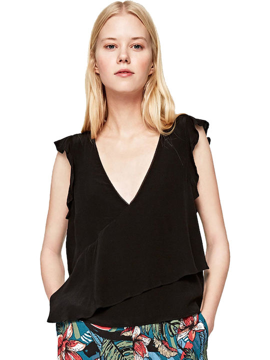 Pepe Jeans Zaida Women's Summer Blouse Sleeveless with V Neckline Black