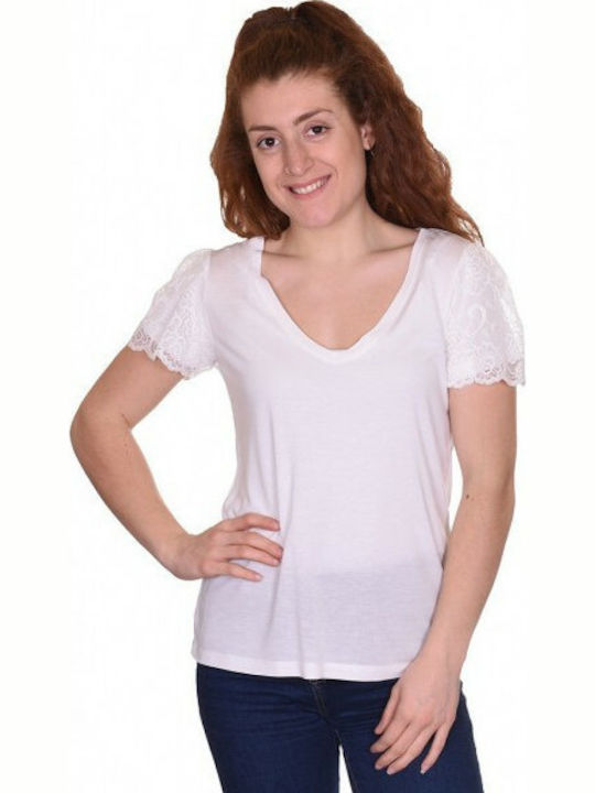Only Women's Summer Blouse Short Sleeve White