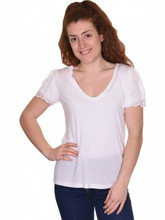 Only Damen Sommer Bluse Kurzärmelig Weiß