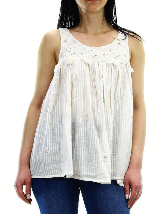 Moutaki Women's Summer Blouse Cotton Sleeveless Beige