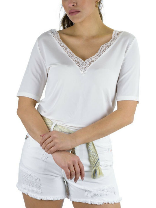 Only Women's Summer Blouse Short Sleeve White