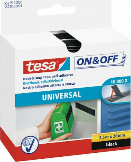 Tesa On & Off Black Selbstklebend Klettverschluss-Band Schwarz 20mmx2.5m 1Stück Tesa On & Off Black Selbstklebend Klettverschluss-Band Schwarz 20mmx2.5m 1Stück