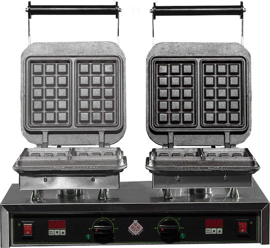 M&M equipment WAF ID/B-B Професионална Двоен Вафлена Грил с Отваряне на 90° за Квадратни Вафли