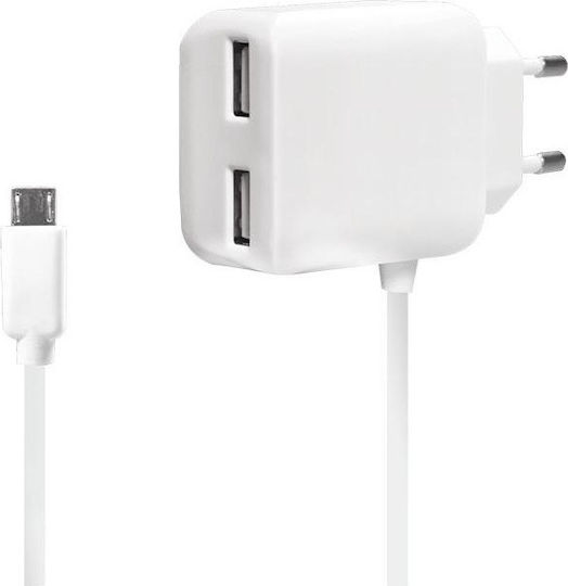LogiLink Φορτιστής με Ενσωματωμένο Καλώδιο micro USB Λευκός (PA0157)