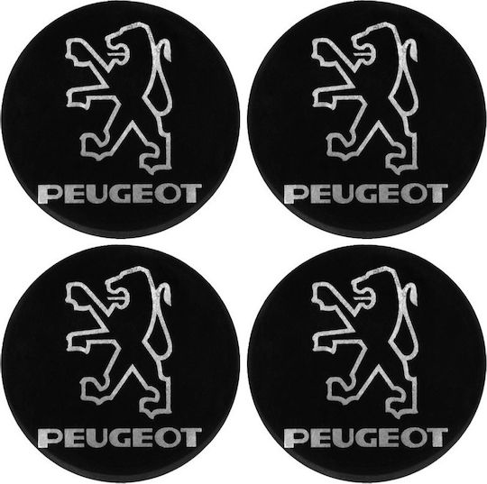 Adhesive Badges with Enamel Coating Peugeot 5.5cm for Car Rims in Black Colour 4pcs