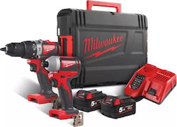 Milwaukee M18 BLPP2A2-502X Set Șurubelniță cu impact & Mașină de găurit 18V cu 2 baterii 5Ah și husă