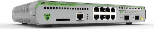 Allied Telesis GS970M/10 Managed L3 Switch with 8 Gigabit (1Gbps) Ethernet Ports and 2 SFP Ports