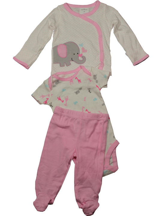 Carter's Baby Bodysuit Set Short-Sleeved with Pants Pink 3pcs