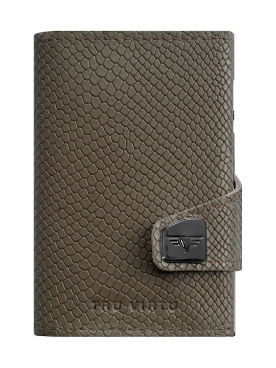 Tru Virtu Click & Slide Men's Leather Card Wallet with RFID και Slide Mechanism Khaki