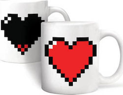Kikkerland Pixel Heart Heat Change Κούπα Κεραμική Λευκή 330ml