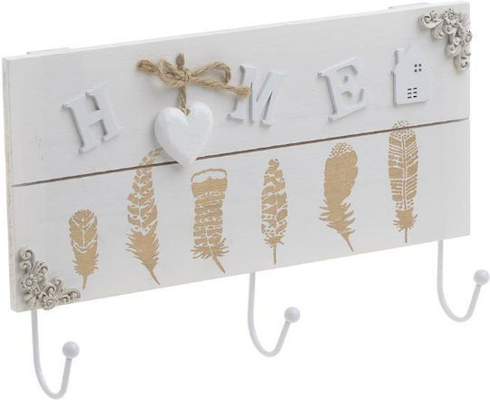 Click Wall Hanger Wooden 3 Hooks White 30x5x19cm 2 Pieces