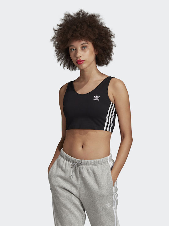 Adidas Γυναικείο Crop Top Αμάνικο Καλοκαιρινό Μαύρο