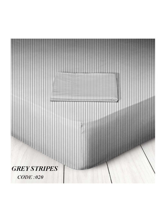Marwa Σεντόνι Υπέρδιπλο με Λάστιχο 160x200+25εκ. Grey Stripes