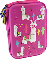 Graffiti Llama Pencil Case Full with 2 Compartments Fuchsia