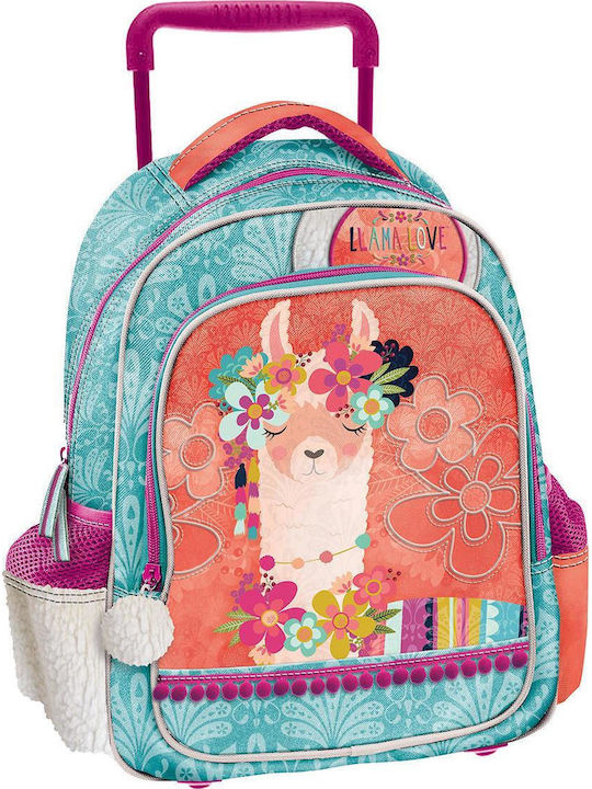 Graffiti Llama Love School Bag Trolley Kindergarten in Light Blue color