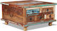 Square Central Coffee Table made of Solid Wood with Drawers Multicolour 70x70x38 cm