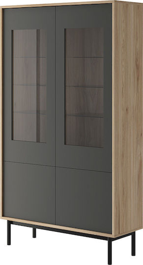 Витрина за дневна от ПДЧ със стъкло Jackson Hickory / Графит 104x39x185см Витрина за дневна от ПДЧ със стъкло Jackson Hickory / Графит 104x39x185см