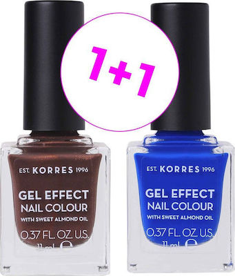 Korres 1+1 Gel Effect Colour Gloss Σετ Βερνίκια Νυχιών Μακράς Διαρκείας Πολύχρωμο 61 Seashell & 86 Ocean Blue