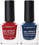 Korres 1+1 Gel Effect Colour Gloss Σετ Βερνίκια Νυχιών Μακράς Διαρκείας Πολύχρωμο 84 Indigo Blue & 56 Celebration Red