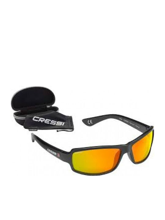 CressiSub Ninja Floating Herren Sonnenbrille mit Schwarz Kunststoff Gestell und Orange Spiegel Linse XDB100004
