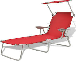 vidaXL Foldable Steel Beach Sunbed Red with Shader 189x58x27cm