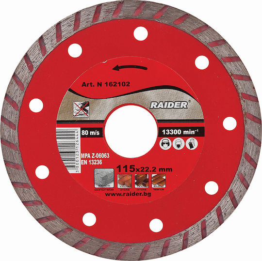 Raider Cutting Disc Diamond Turbo 115mm Cutting Disc Construction Materials Hole Diameter 115mm 1pcs