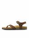 Leather Women's Flat Sandals Tabac Brown