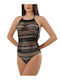 Rock Club BP4006 One-Piece Swimsuit with Open Back Black