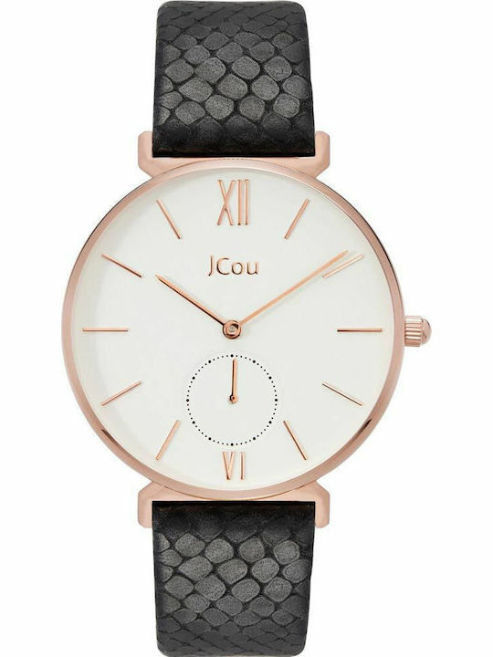 Jcou Grace Γυναικείο Ρολόι 38mm Μπαταρίας με Μαύρο Δερμάτινο Λουράκι