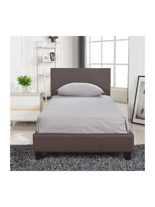 Azalea Bett Einzelbett Mit Kunstleder bezogen Dark Brown für Matratze 90x200cm